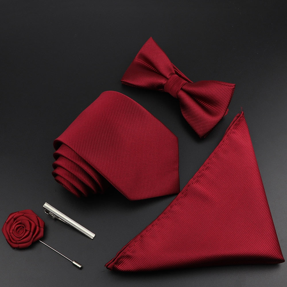 Solid Color Silk Men Tie Set