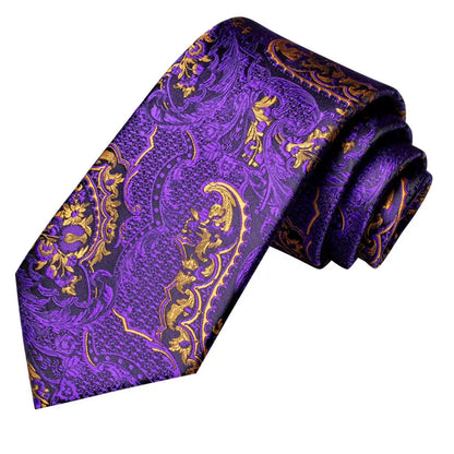 Handy Purple Gold Floral Silk Tie For Men