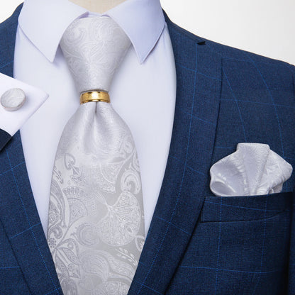 Pocket Square Cufflinks Neck Tie Ring Set