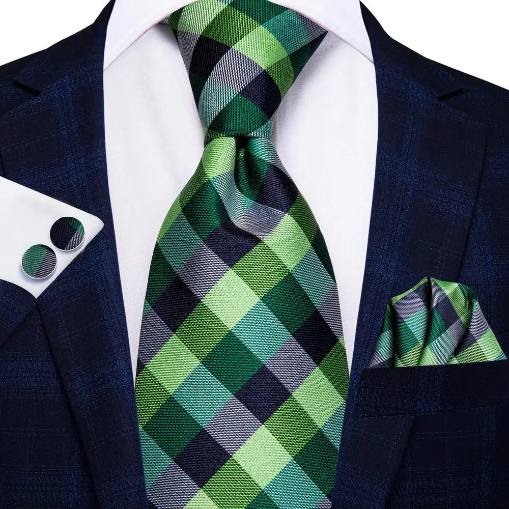 Silk Silver Blue Plaid Tie For Men