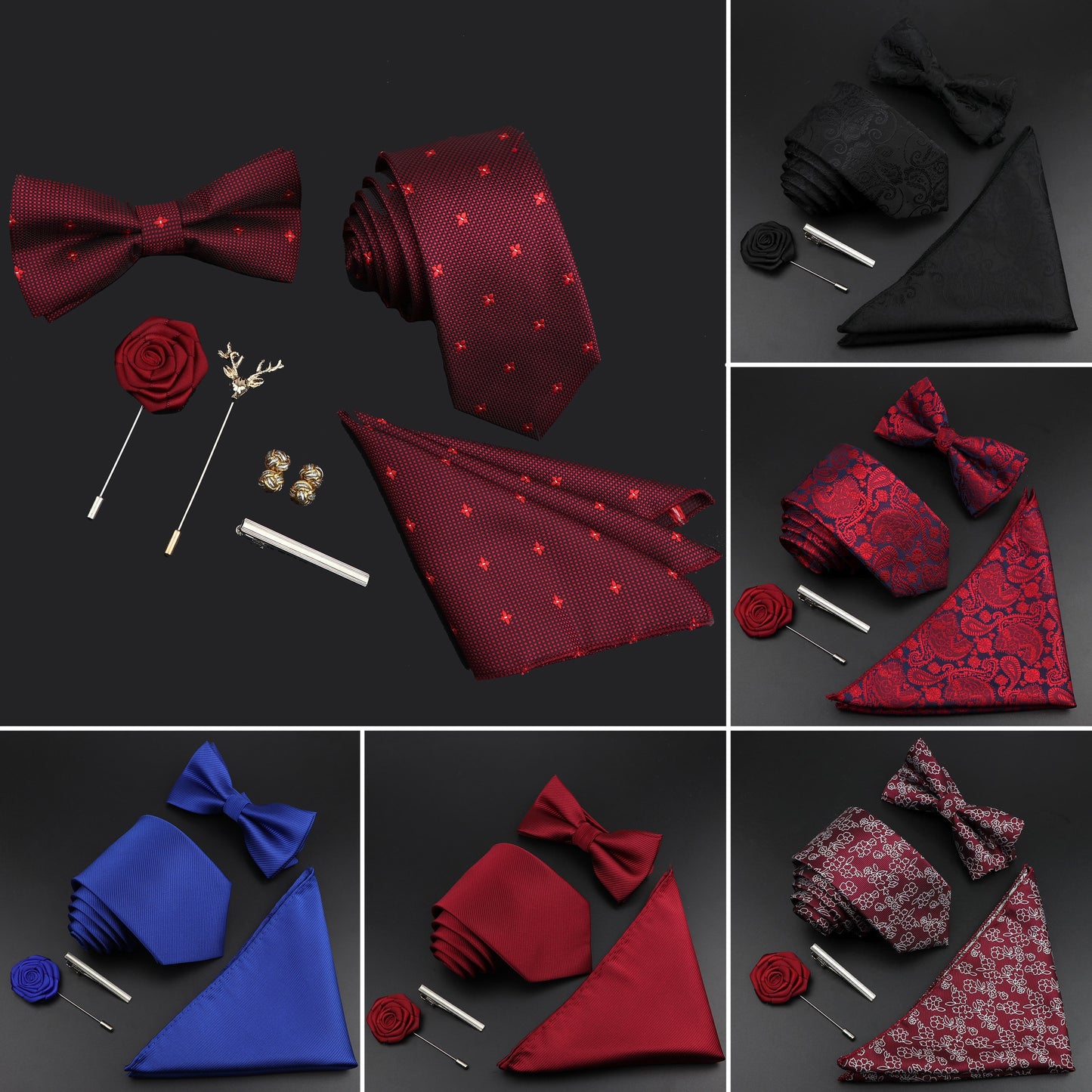 Solid Color Silk Men Tie Set