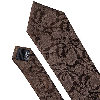 Men Wedding  Brown Floral Silk Tie