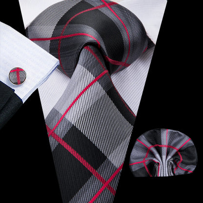 Silk Silver Blue Plaid Tie For Men