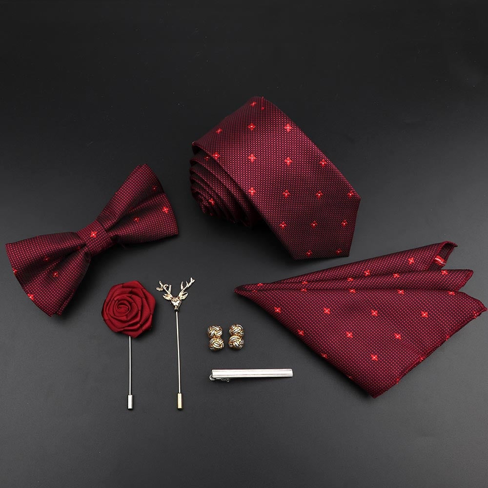 Solid Color Silk Men Tie Set