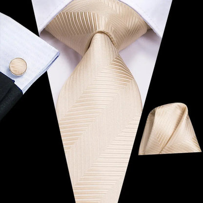 High Quality Champagne Beige Floral Design Silk Tie