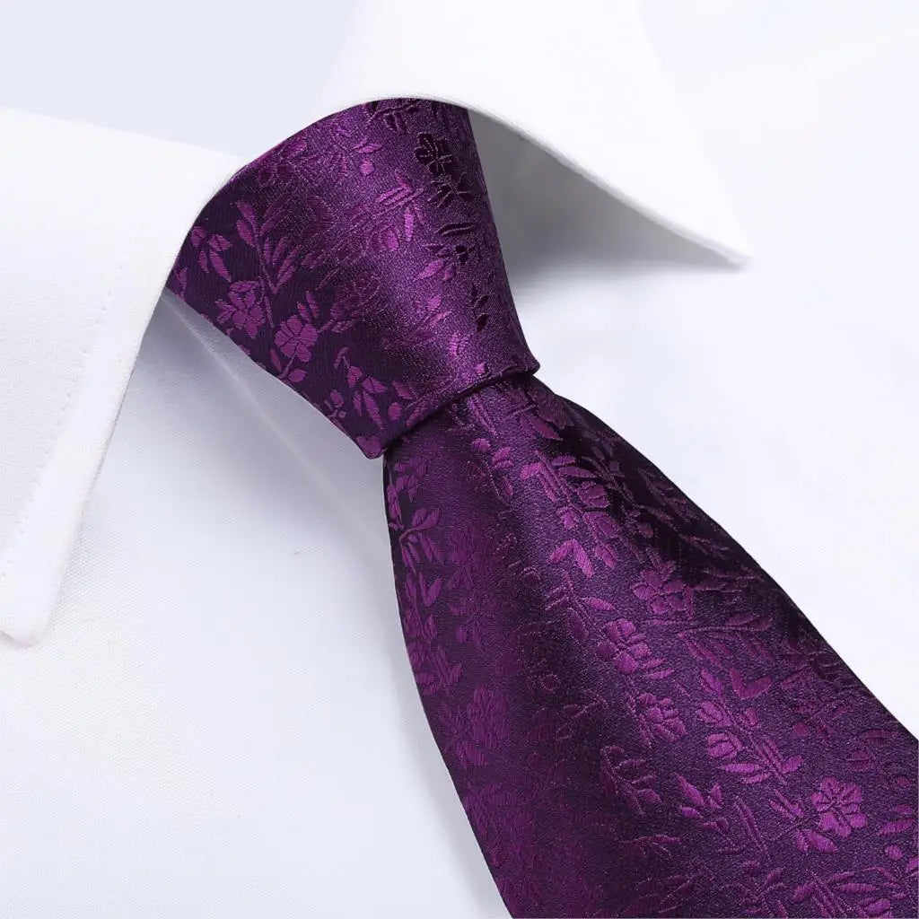 Solid Floral Purple Tie For Men