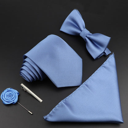 Solid Color Silk Men Tie Set