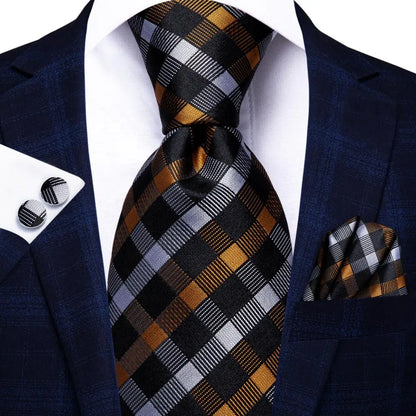 Silk Silver Blue Plaid Tie For Men