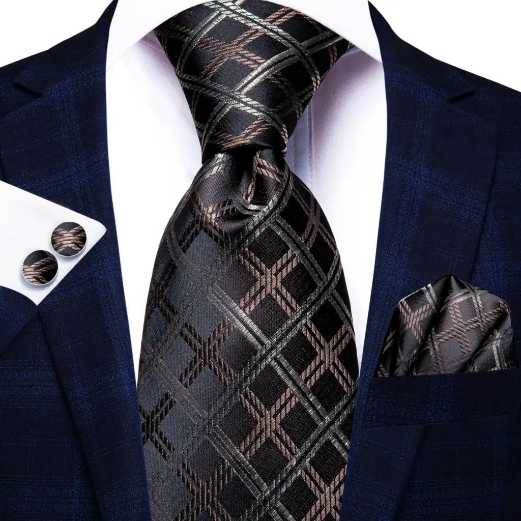 Silk Silver Blue Plaid Tie For Men