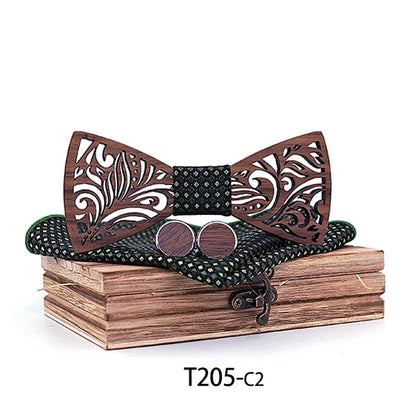 Luxurious Carved Wooden Bow Tie Set