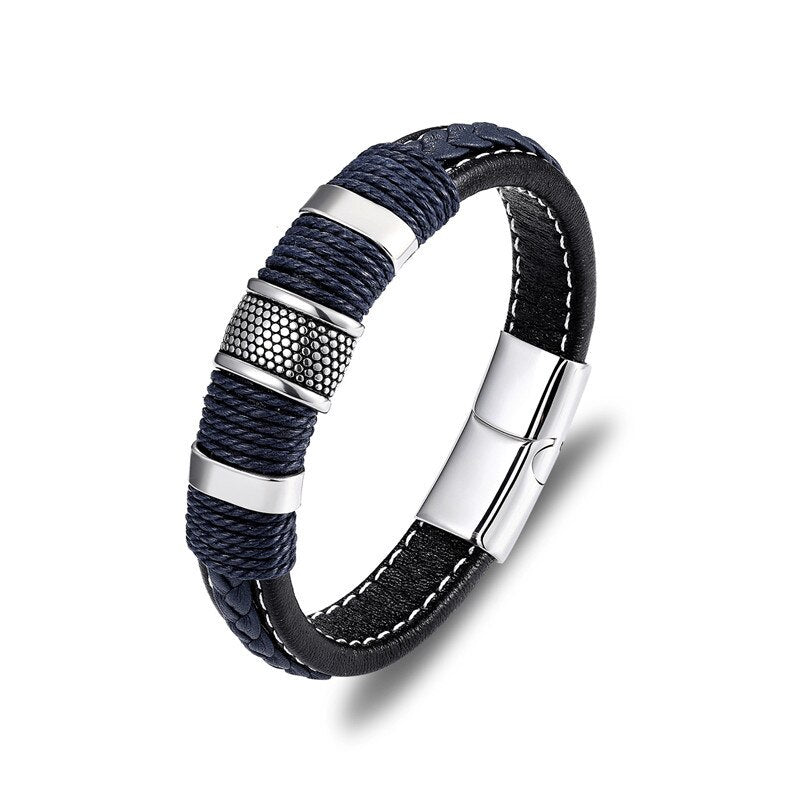 Braided Genuine Blue Leather Bracelet