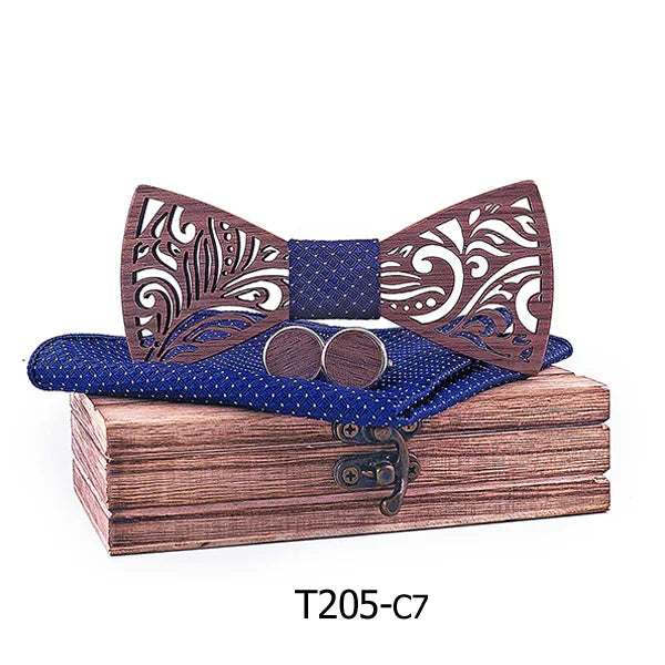 Luxurious Carved Wooden Bow Tie Set