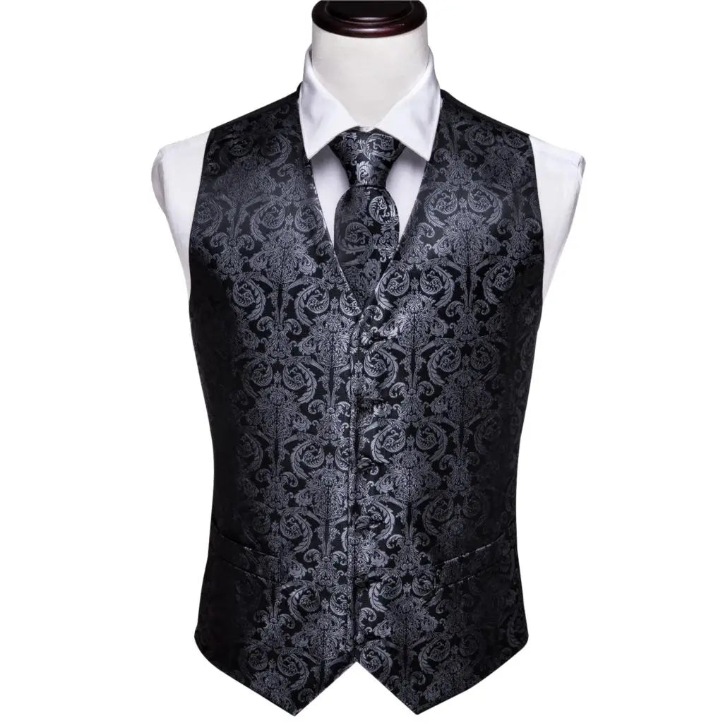 Mens Classic Black Paisley Jacquard Folral Tie