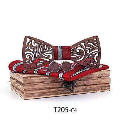 Luxurious Carved Wooden Bow Tie Set