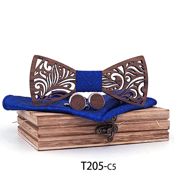 Luxurious Carved Wooden Bow Tie Set