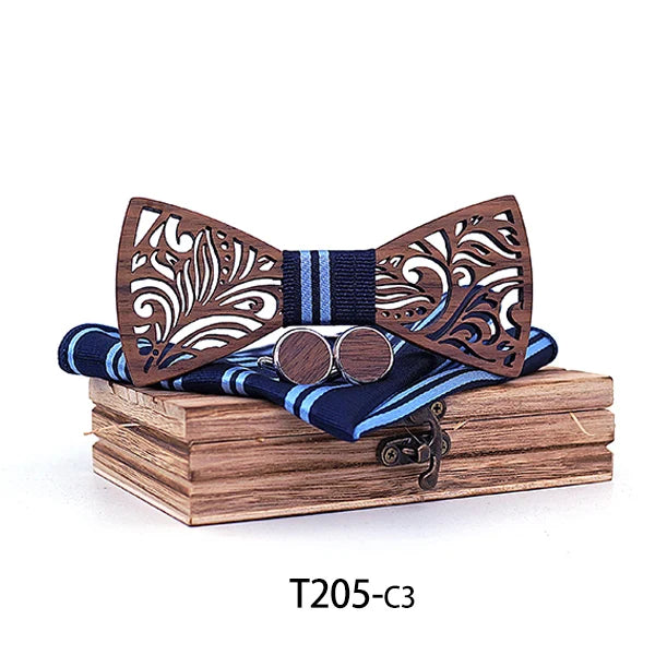 Luxurious Carved Wooden Bow Tie Set