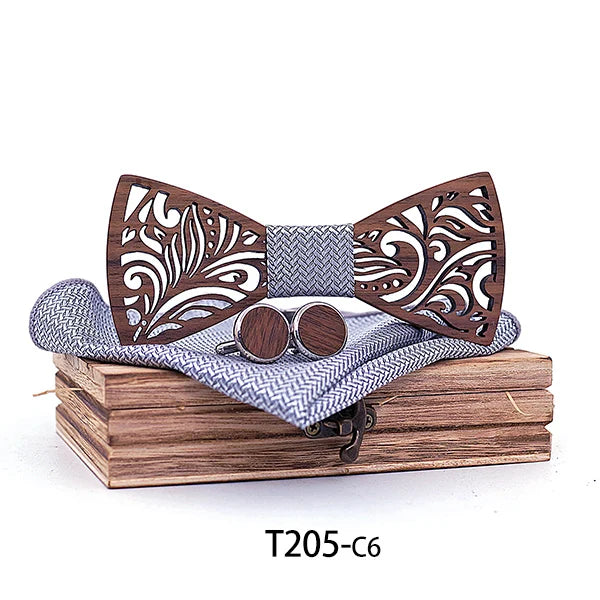 Luxurious Carved Wooden Bow Tie Set