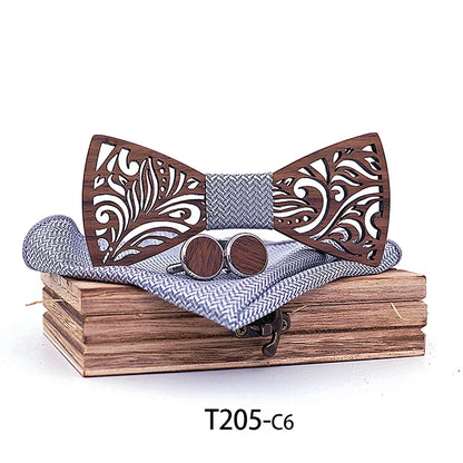 Luxurious Carved Wooden Bow Tie Set