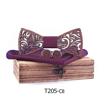 Luxurious Carved Wooden Bow Tie Set