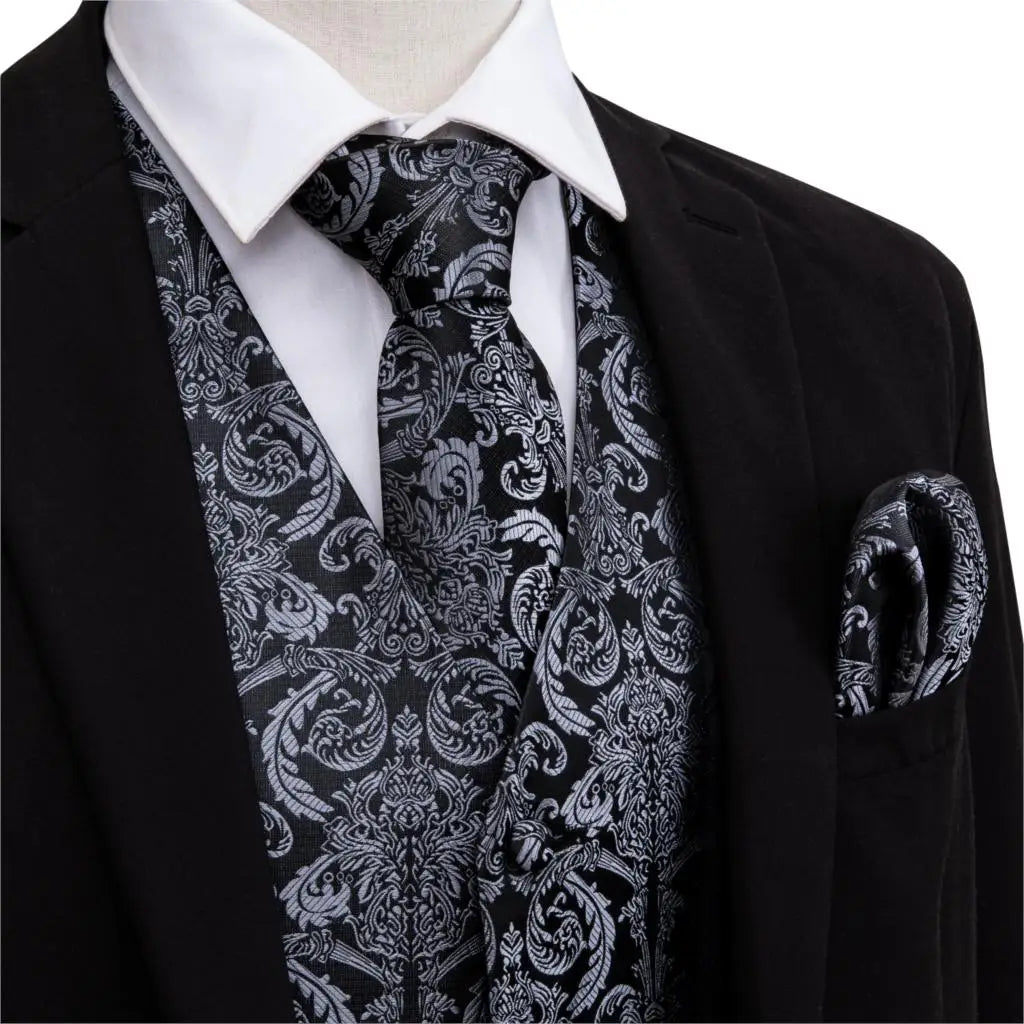 Mens Classic Black Paisley Jacquard Folral Tie