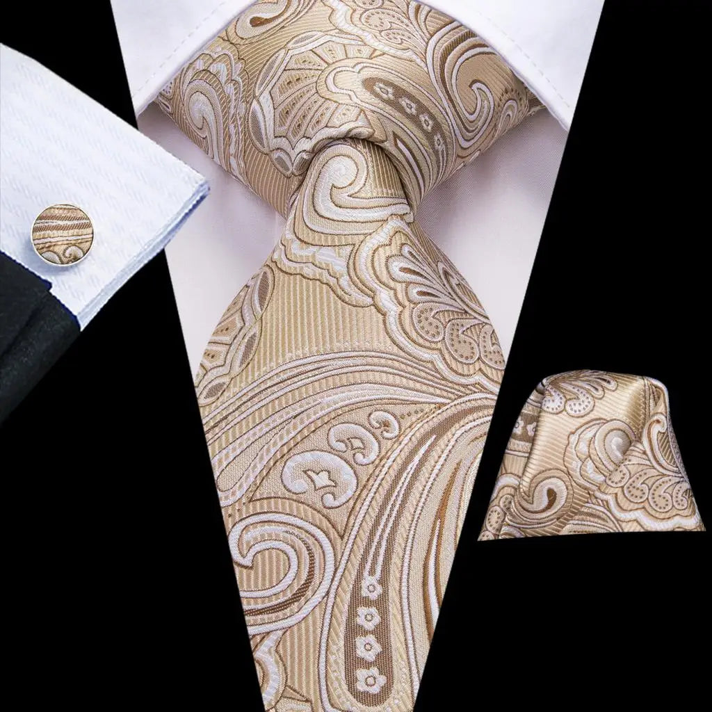 High Quality Champagne Beige Floral Design Silk Tie