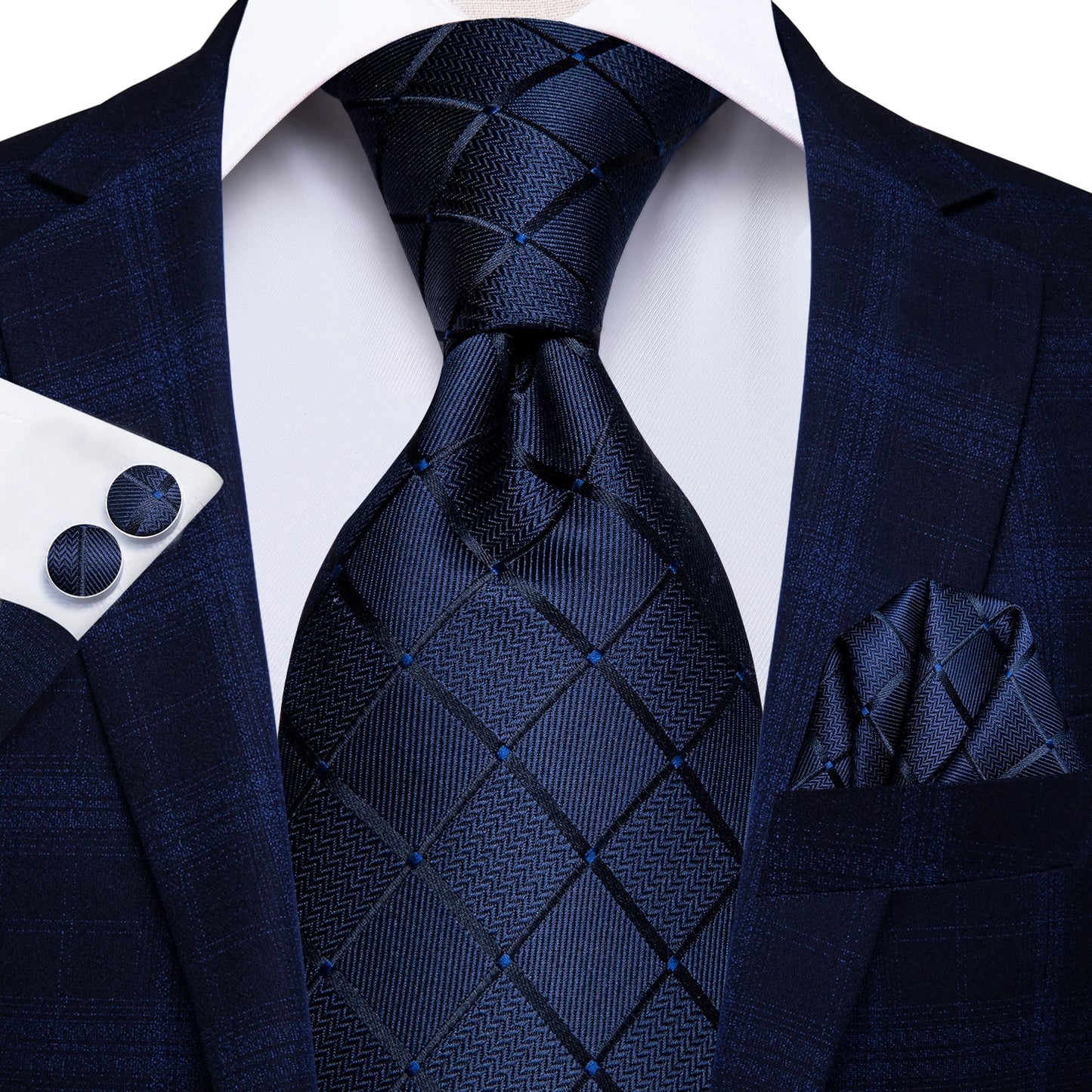 Silk Silver Blue Plaid Tie For Men