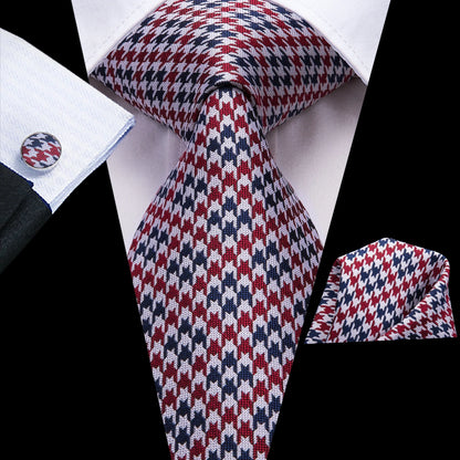 Silk Silver Blue Plaid Tie For Men