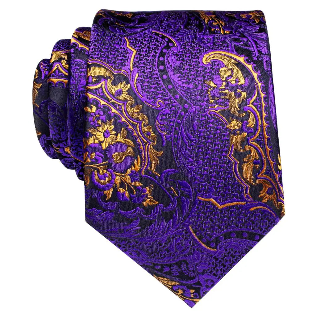 Handy Purple Gold Floral Silk Tie For Men