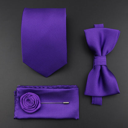 Solid Color Silk Men Tie Set