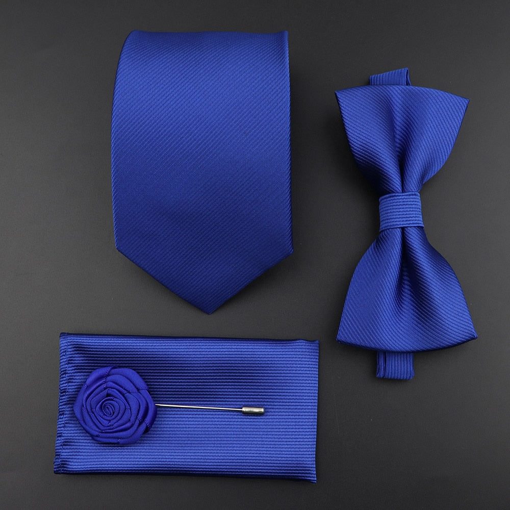 Solid Color Silk Men Tie Set