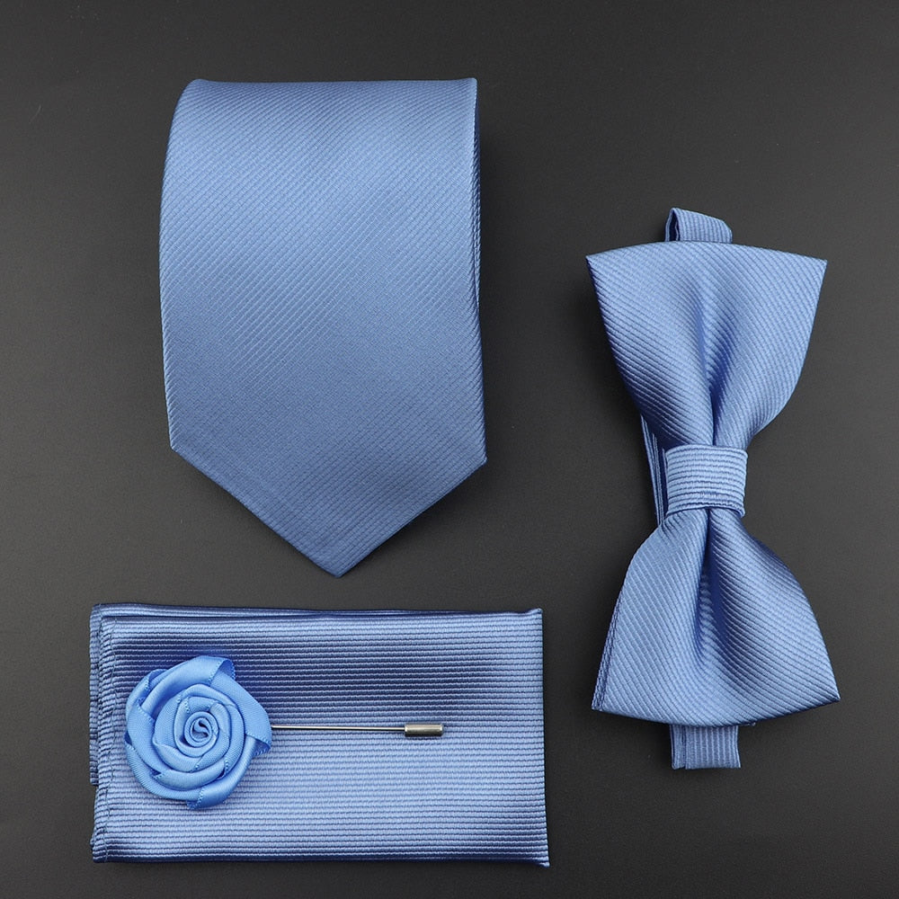 Solid Color Silk Men Tie Set