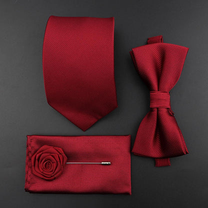 Solid Color Silk Men Tie Set