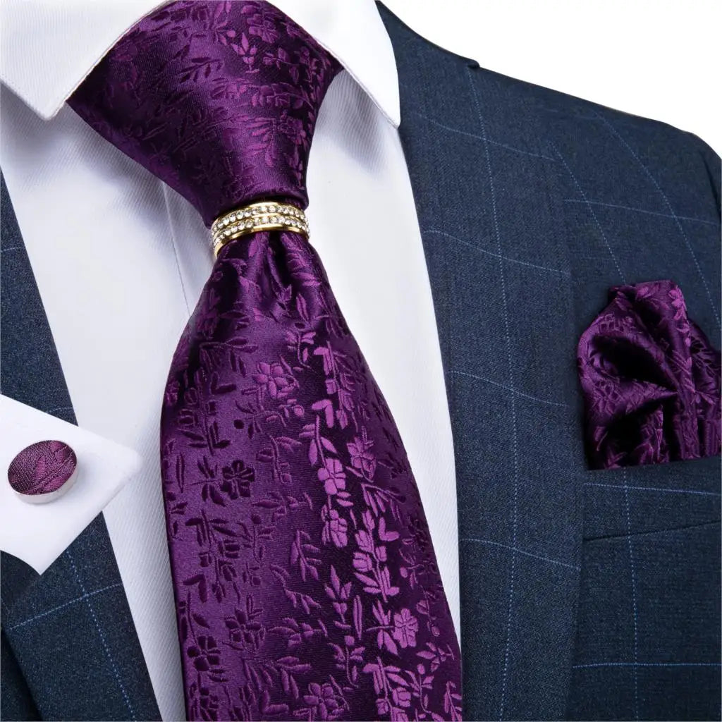 Solid Floral Purple Tie For Men