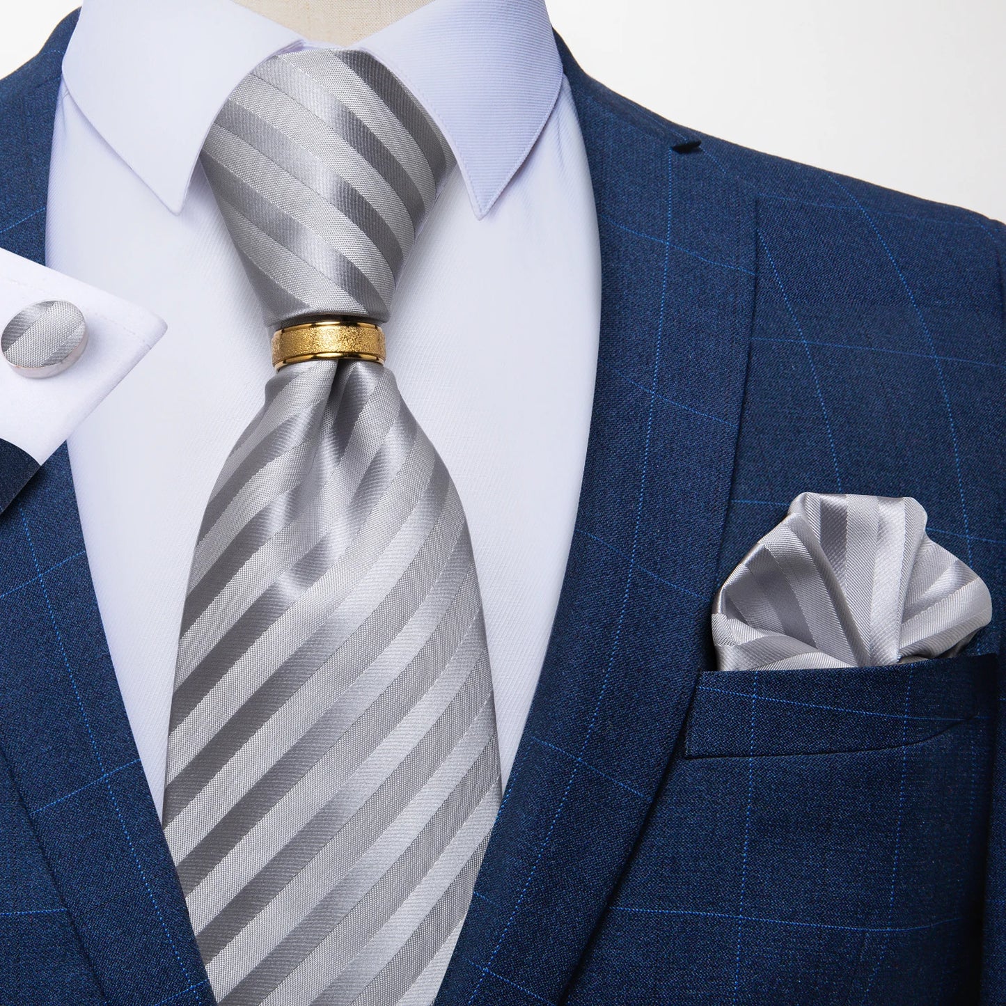 Pocket Square Cufflinks Neck Tie Ring Set