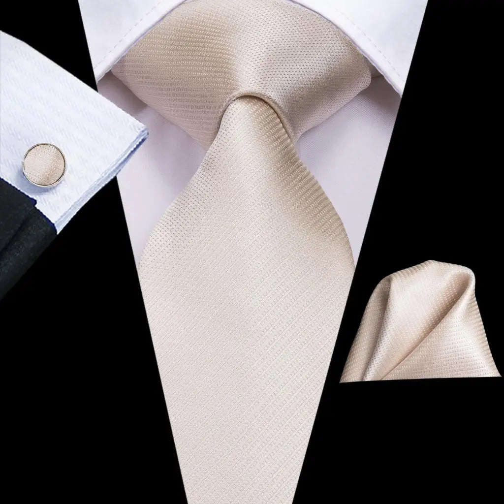 High Quality Champagne Beige Floral Design Silk Tie