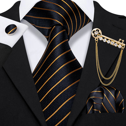 Gold Black Jacquard Silk Men Tie