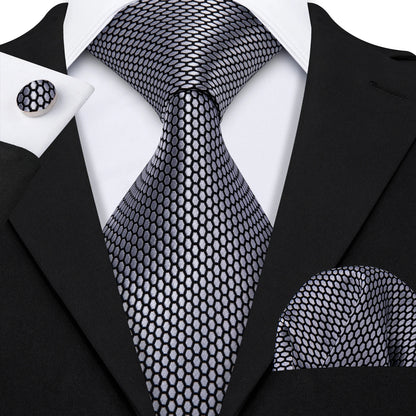 Black White Gray Silver Silk Men Tie