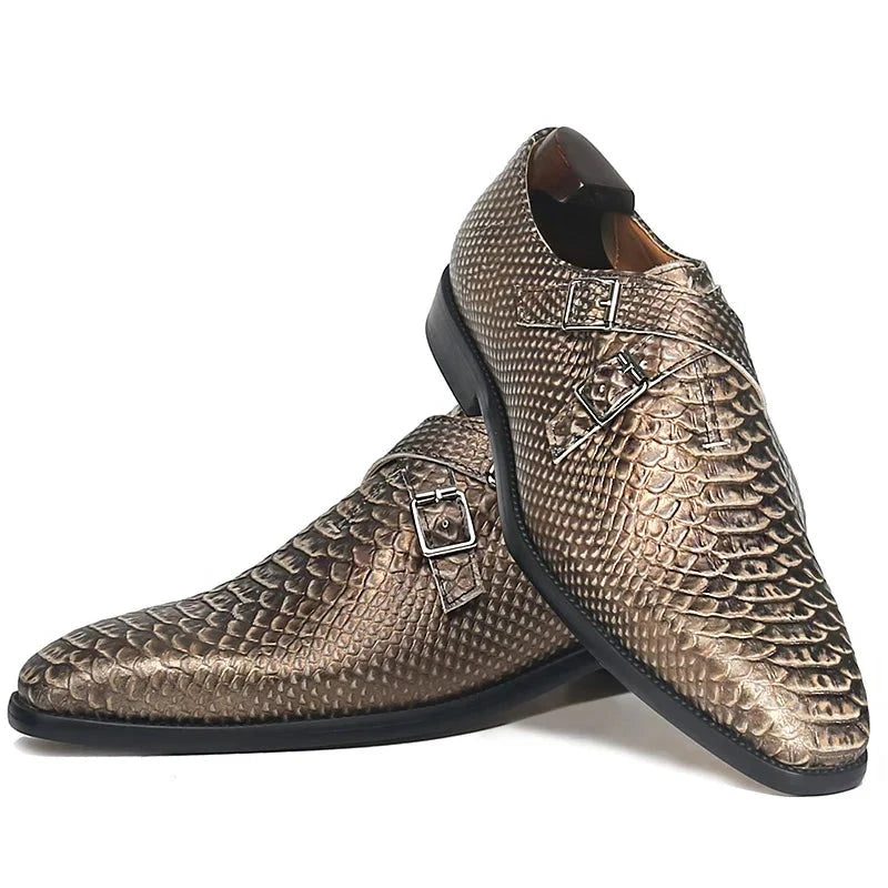 SNAKE PRINT LEATHER LOAFERS SHOES FOR MEN