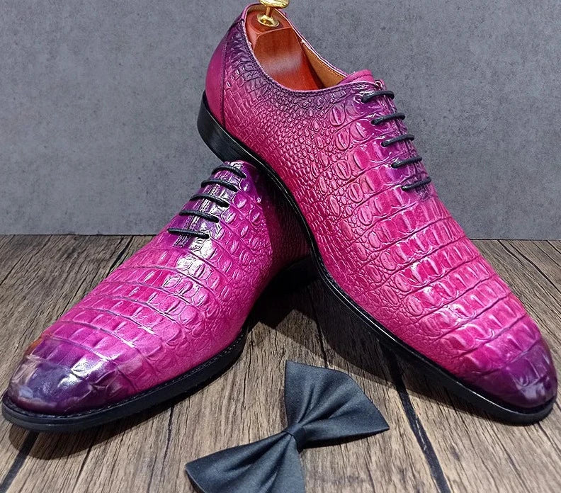 Genuine Purple Crocodile Print Leather Shoes