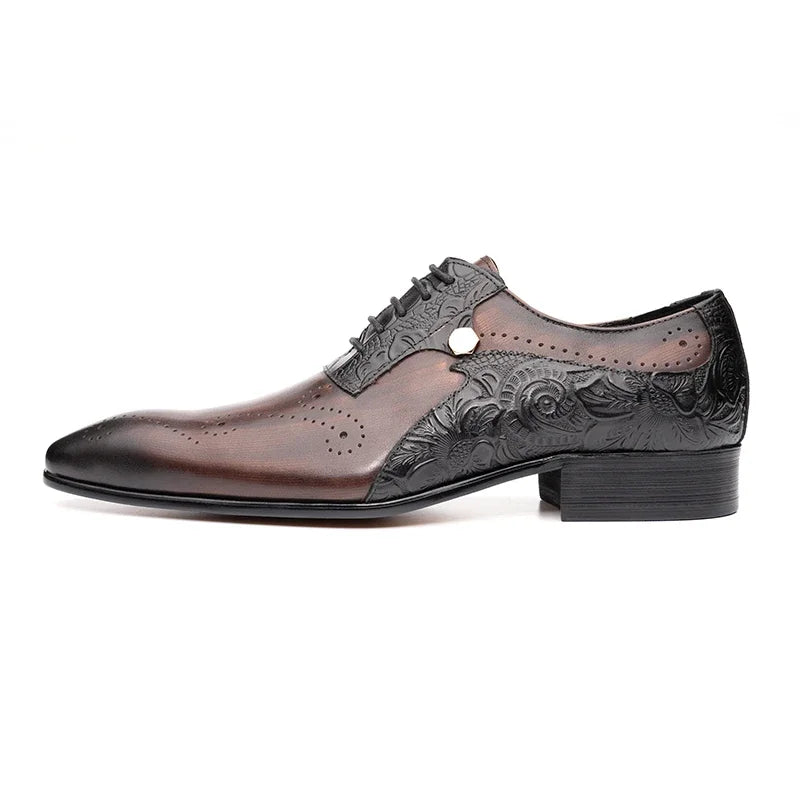 Genuine Leather Brogue Lace-up Pointed Men Shoes