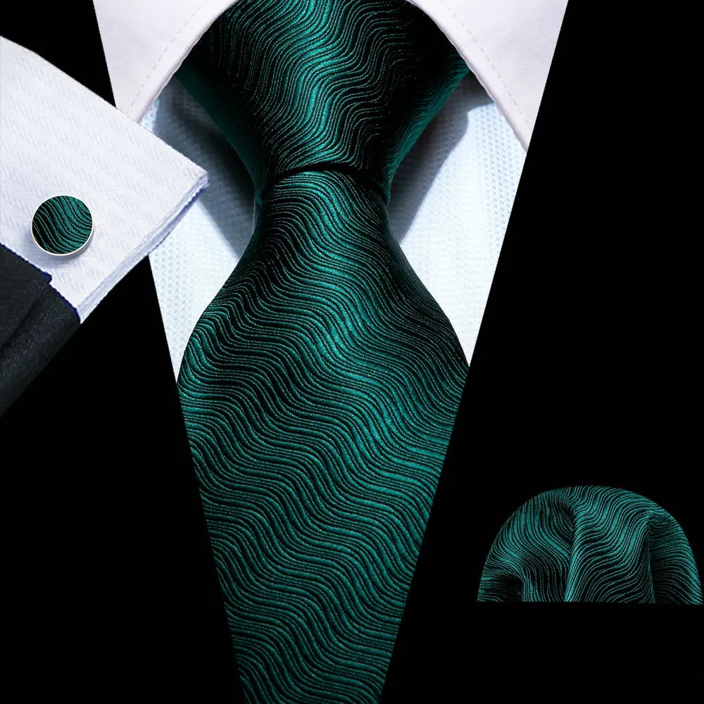 Black Green Silk Mens Ties Set