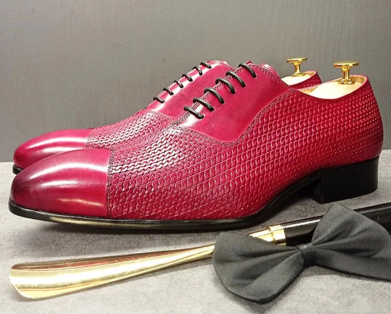 Real Leather Red Pointed Toe Men Shoes