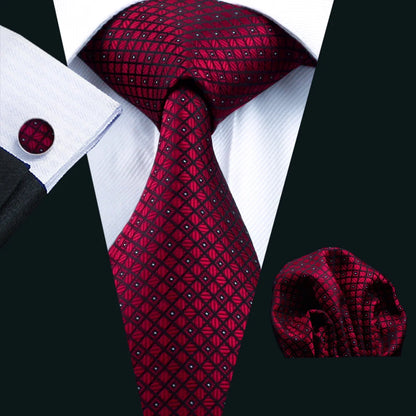 Fashion Red Burgundy Silk Men Tie Set