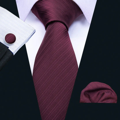 Fashion Red Burgundy Silk Men Tie Set