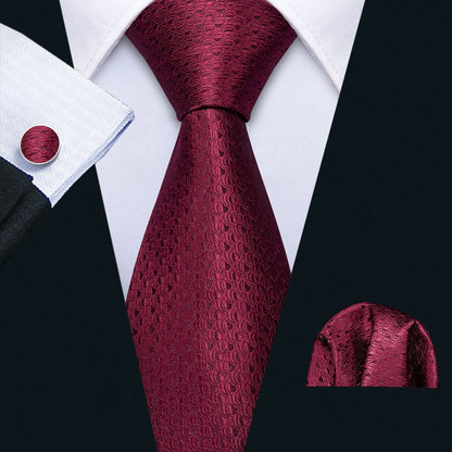 Fashion Red Burgundy Silk Men Tie Set