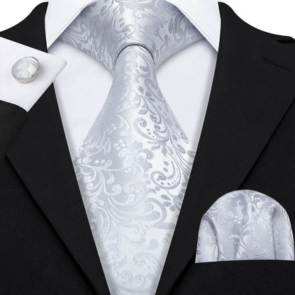 Black White Gray Silver Silk Men Tie