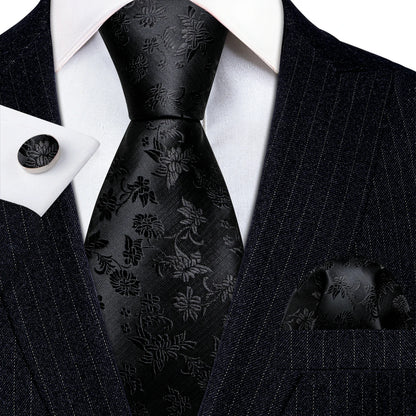 Black White Gray Silver Silk Men Tie