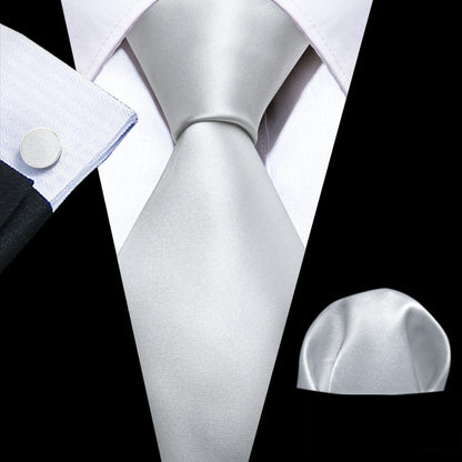 Black White Gray Silver Silk Men Tie