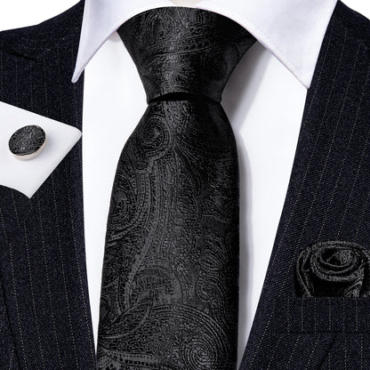 Black White Gray Silver Silk Men Tie