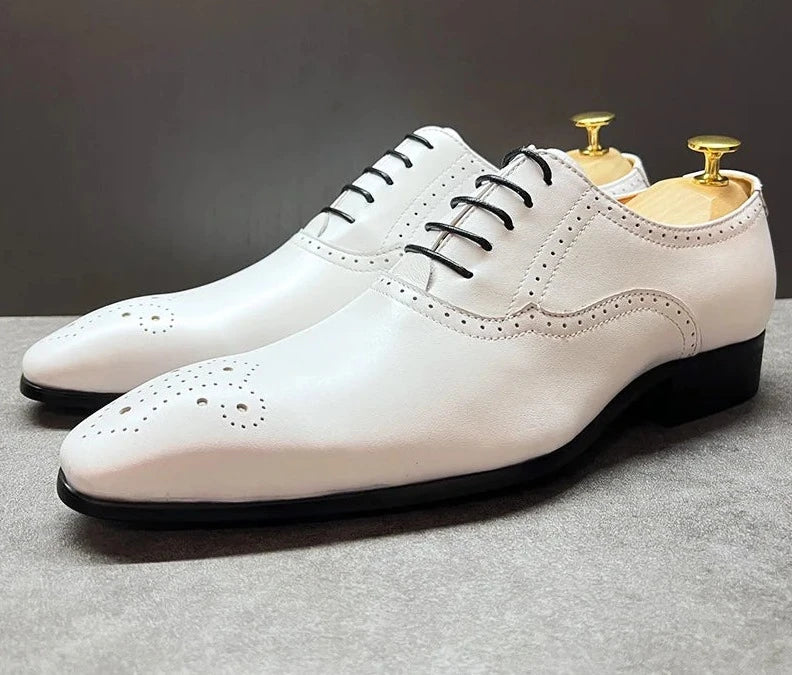 Italian White Black Brogue Oxford Shoes